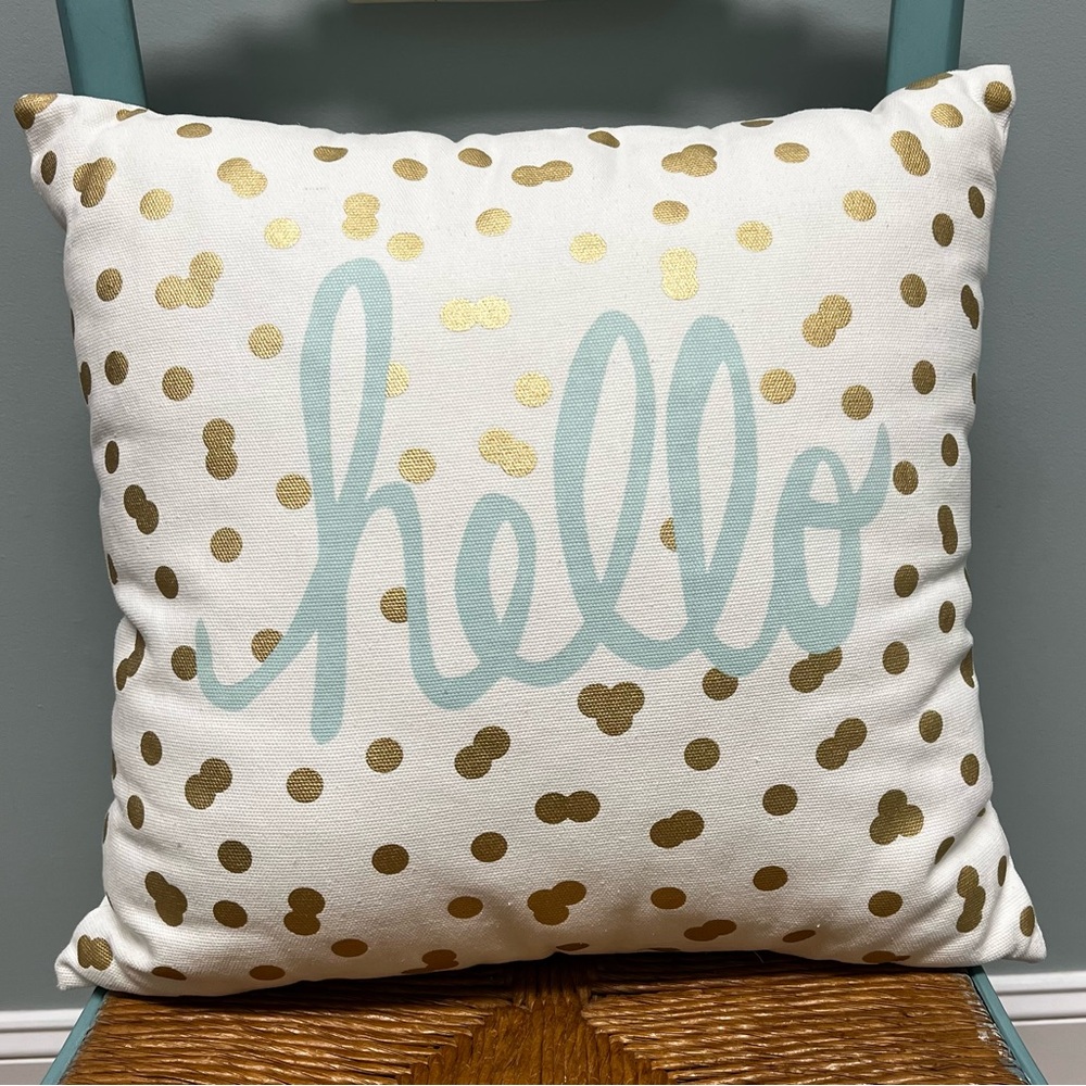 “Hello” Decorative Accent Pillow | Gold Dot | Mint Script | Hobby Lobby